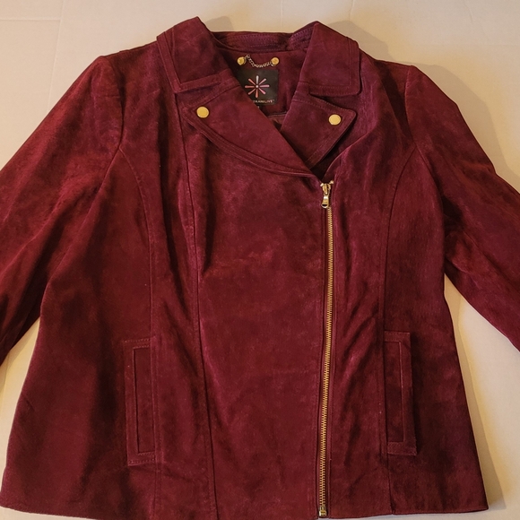Isaac Mizrahi Live Women Moto Leather Suede Jacket Burgundy  Sz 14 - Picture 16 of 16